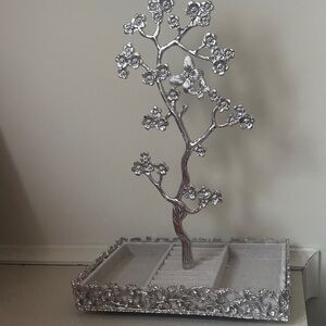 Ornate Silver Floral Jewelry Tree Display